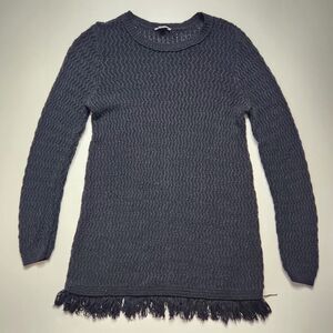 J. Jill Sweater Women's S Black Wavy Textured Crew Neck Long Sleeve Fringed Trim